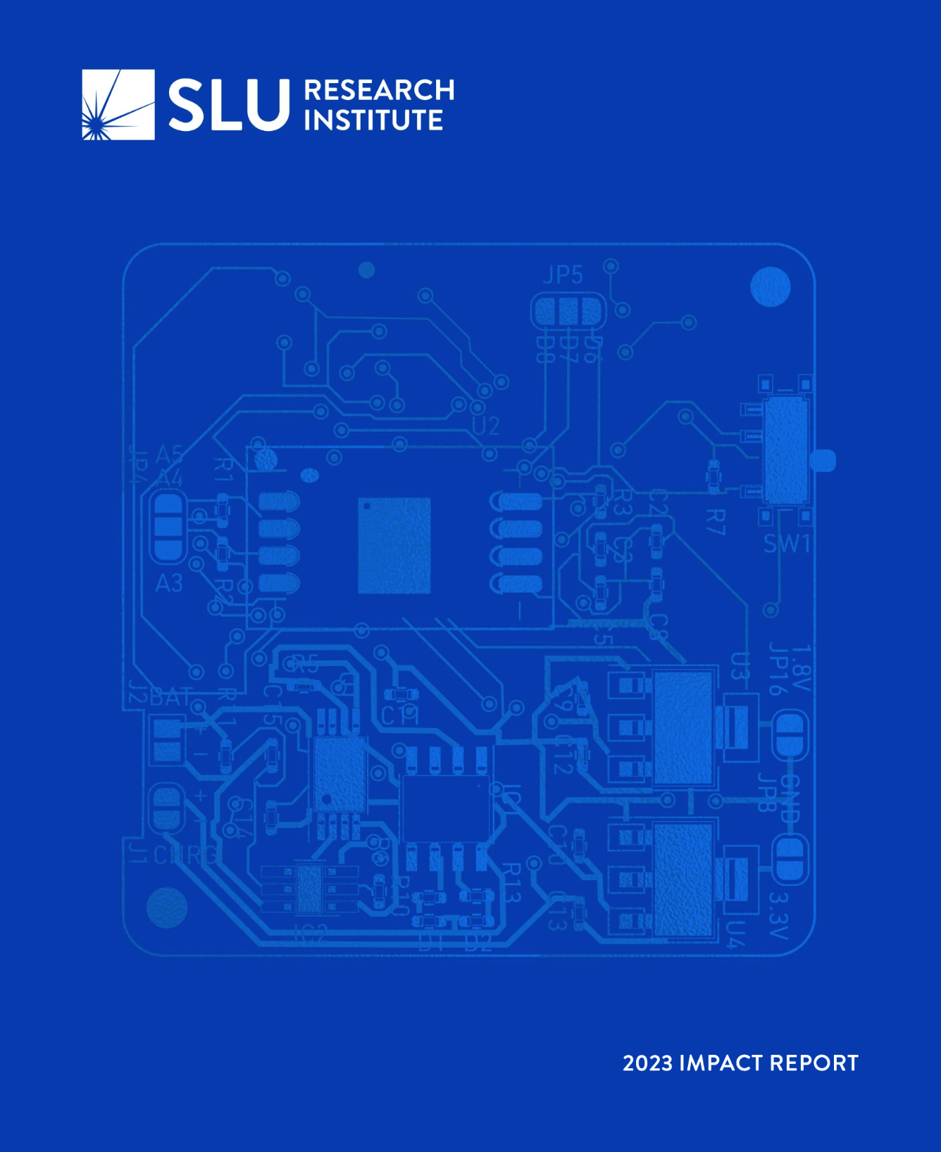 Impact Report Cover #3 on a blue background showing a GIS generated map of St ֱοƵ